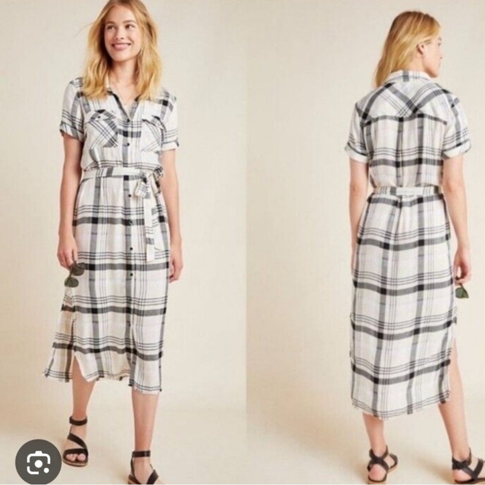 Anthropologie Cloth & Stone Plaid Hannah Midi Shirt Dress, Size Small